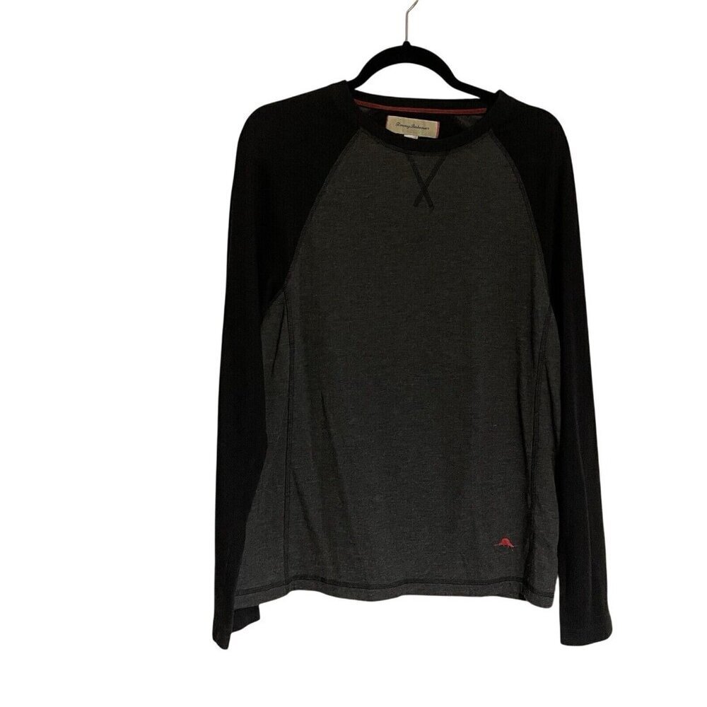 Tommy Bahama Men's M Dark Gray/Black Baseball Style Crew Neck Pullover Sweater